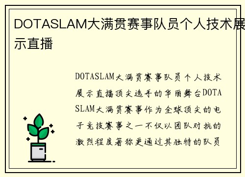 DOTASLAM大满贯赛事队员个人技术展示直播