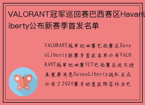 VALORANT冠军巡回赛巴西赛区HavanLiberty公布新赛季首发名单